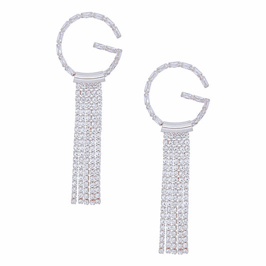 Tassel Silver G Rhinestone Fringe Earrings Women