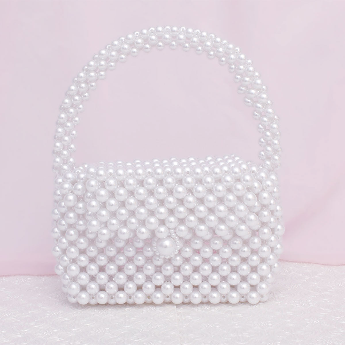 Top Handle Retro Luxe White Pearl Flap Handbag
