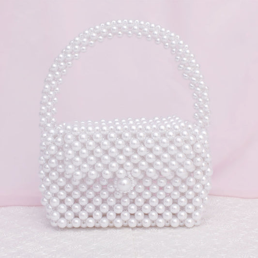 Top Handle Retro Luxe White Pearl Flap Handbag