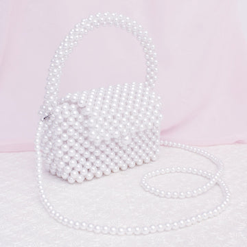 Top Handle Retro Luxe White Pearl Flap Handbag