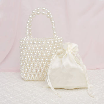 Top Handle Vintage Woven Cream Pearl Crossbody Bag