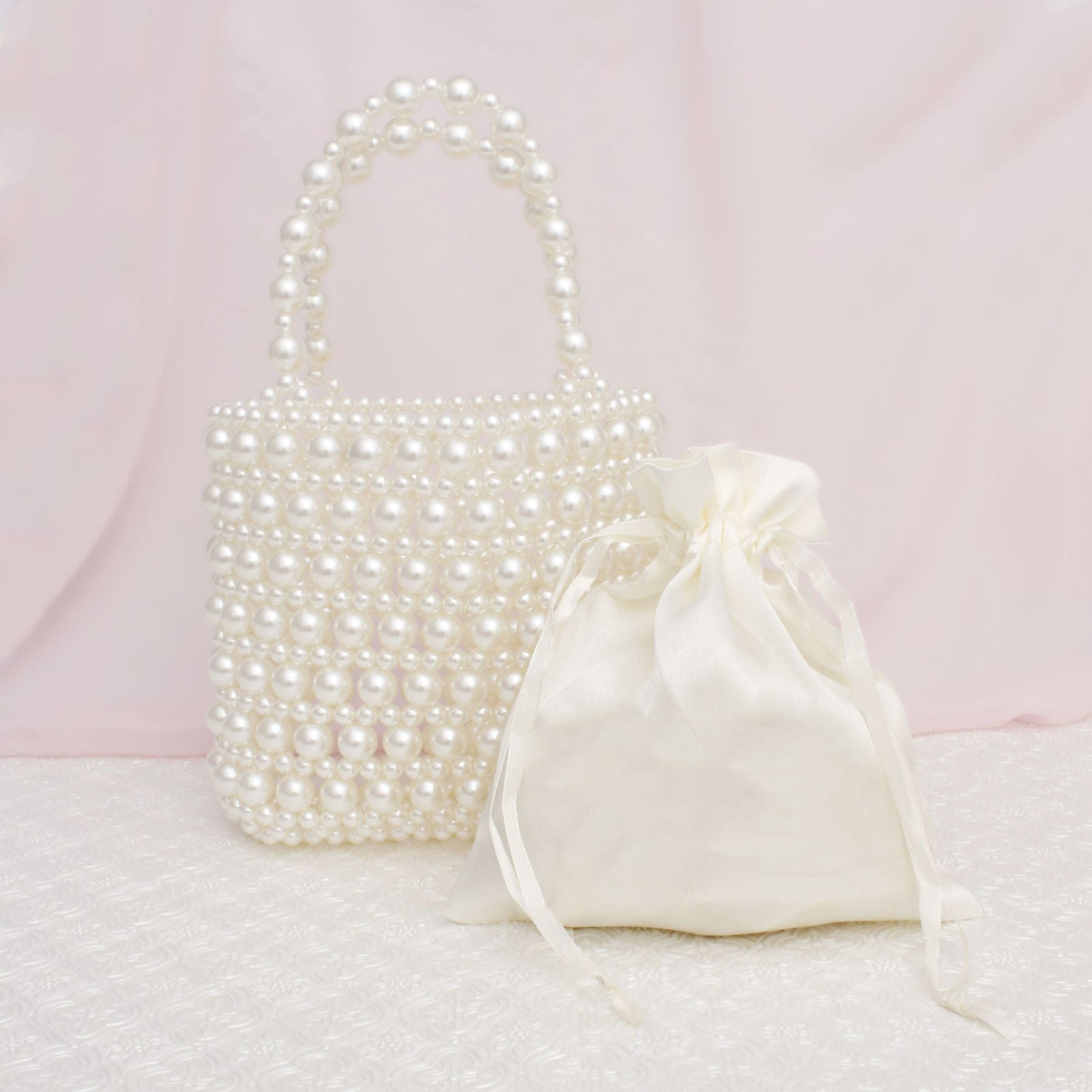 Top Handle Vintage Woven Cream Pearl Crossbody Bag
