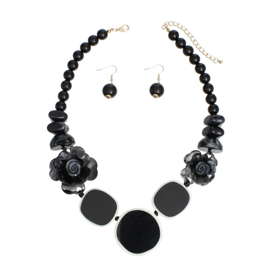 Beaded Artistic Black Flower Statement Necklace