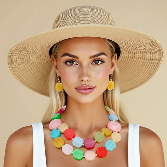 Bead Multicolor Marbled Geometric Chunky Necklace