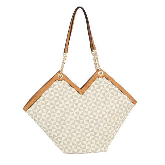 Tote Beige Diamond Plaid Geometric Shoulder Bag