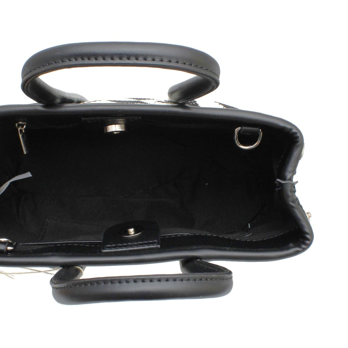 Top Handle Black Harlequin Detail Square Handbag