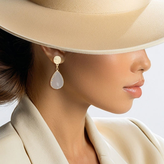 Teardrop Scratched Gold Clear Glass Drop Earrings