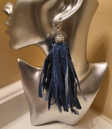 DENIM FRINGE EARRINGS