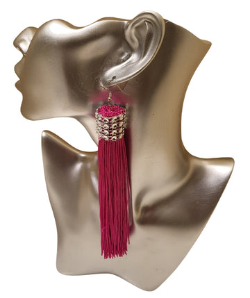 HOT PINK WITH BLING FRINGE EARRING 065