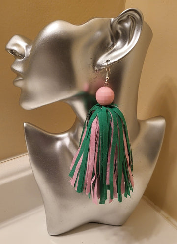 PINK AND GREEN FRINGE EARRINGS