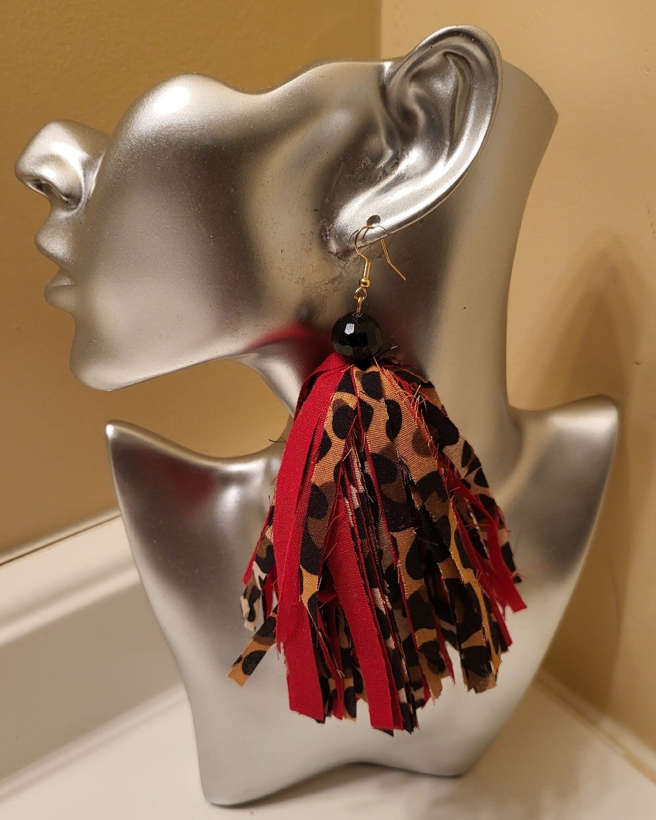 RED AND LEOPARD FRINGE EARRINGS