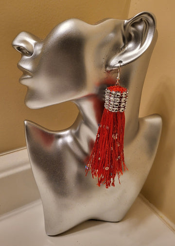 RED SEQUENCE FRINGE EARRINGS