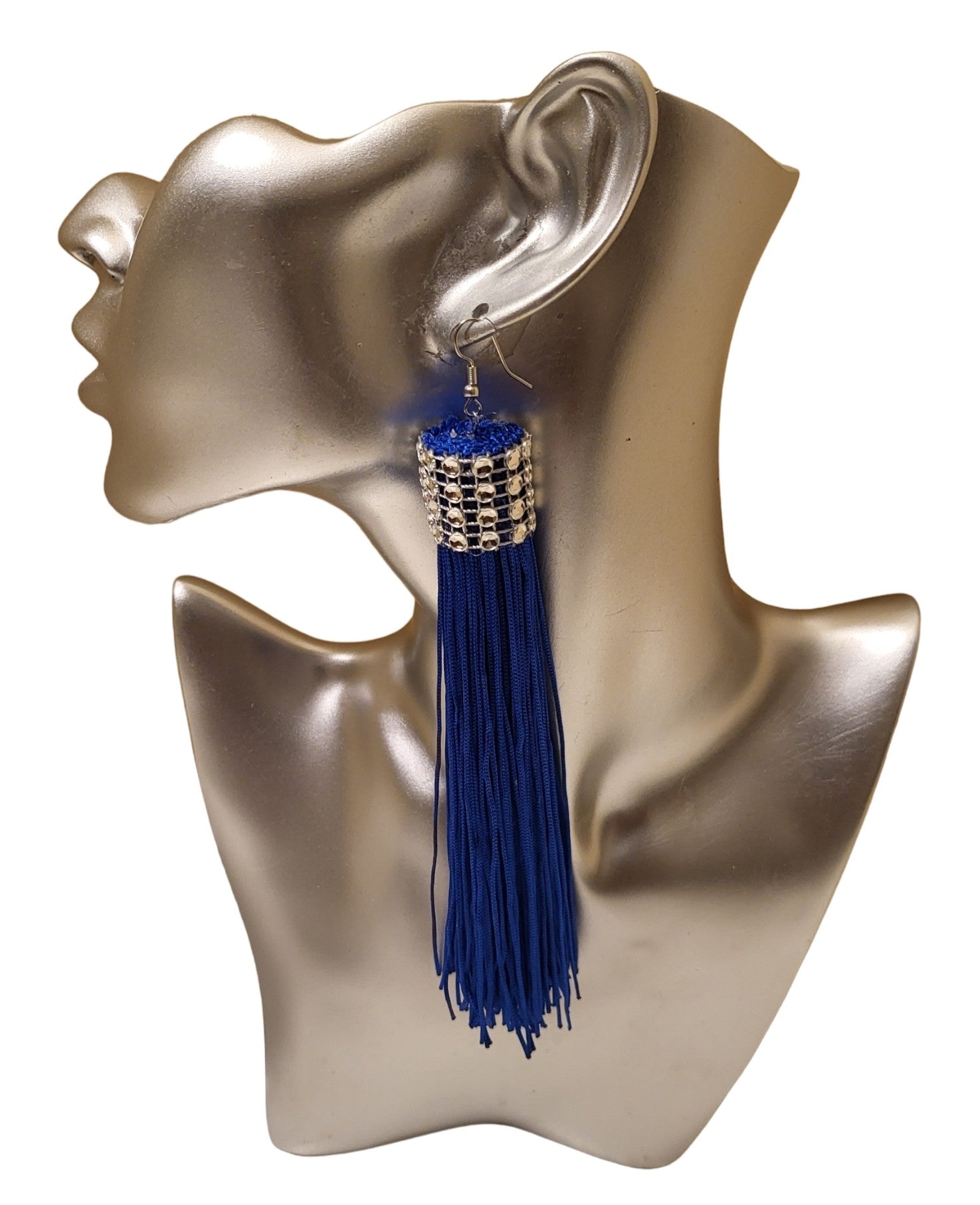 ROYAL BLUE WITH BLING FRINGE EARRING 060