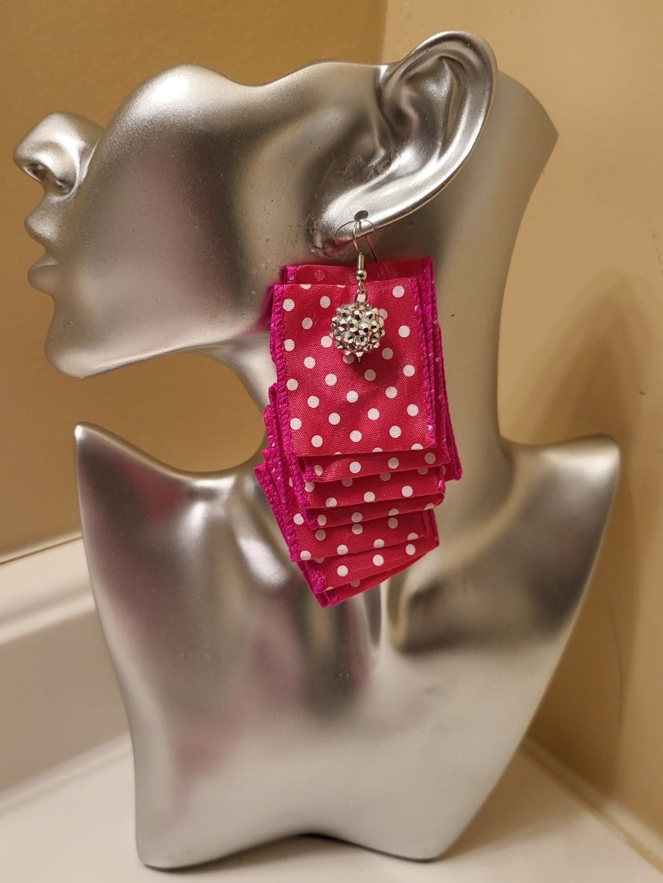 STAIRWAY TO HEAVEN PINK AND WHITE POLKA DOT EARRINGS