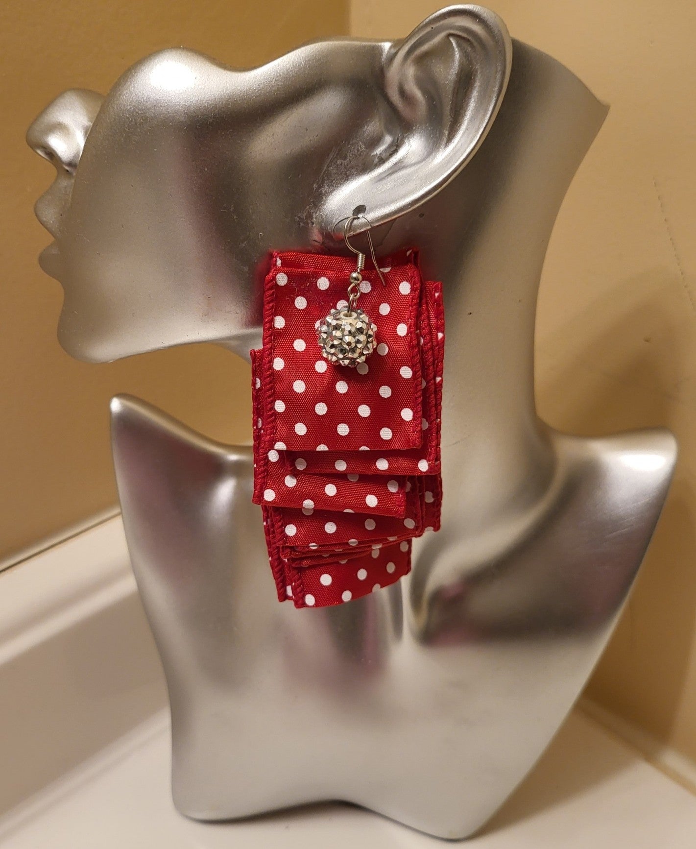 STAIRWAY TO HEAVEN RED AND WHITE POLKA DOT EARRINGS