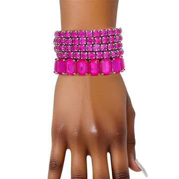 Tennis Bracelets Fuchsia Crystal Silver Set Women