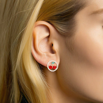 Stud Round Pearl Sugar and Sass Cherry Earrings