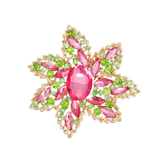 AKA Pointed Flower Pink Green Crystal Brooch