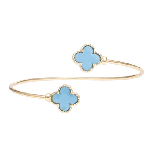 Bangle Gold Blue Clover Open Bracelet for Women