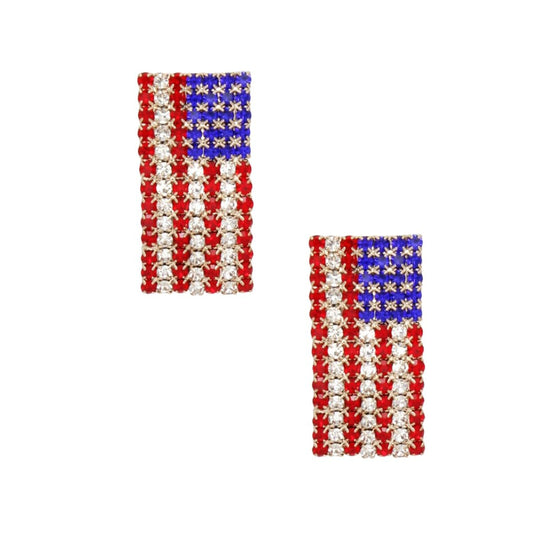 Studs Patriotic Bling American Flag Gold Earrings