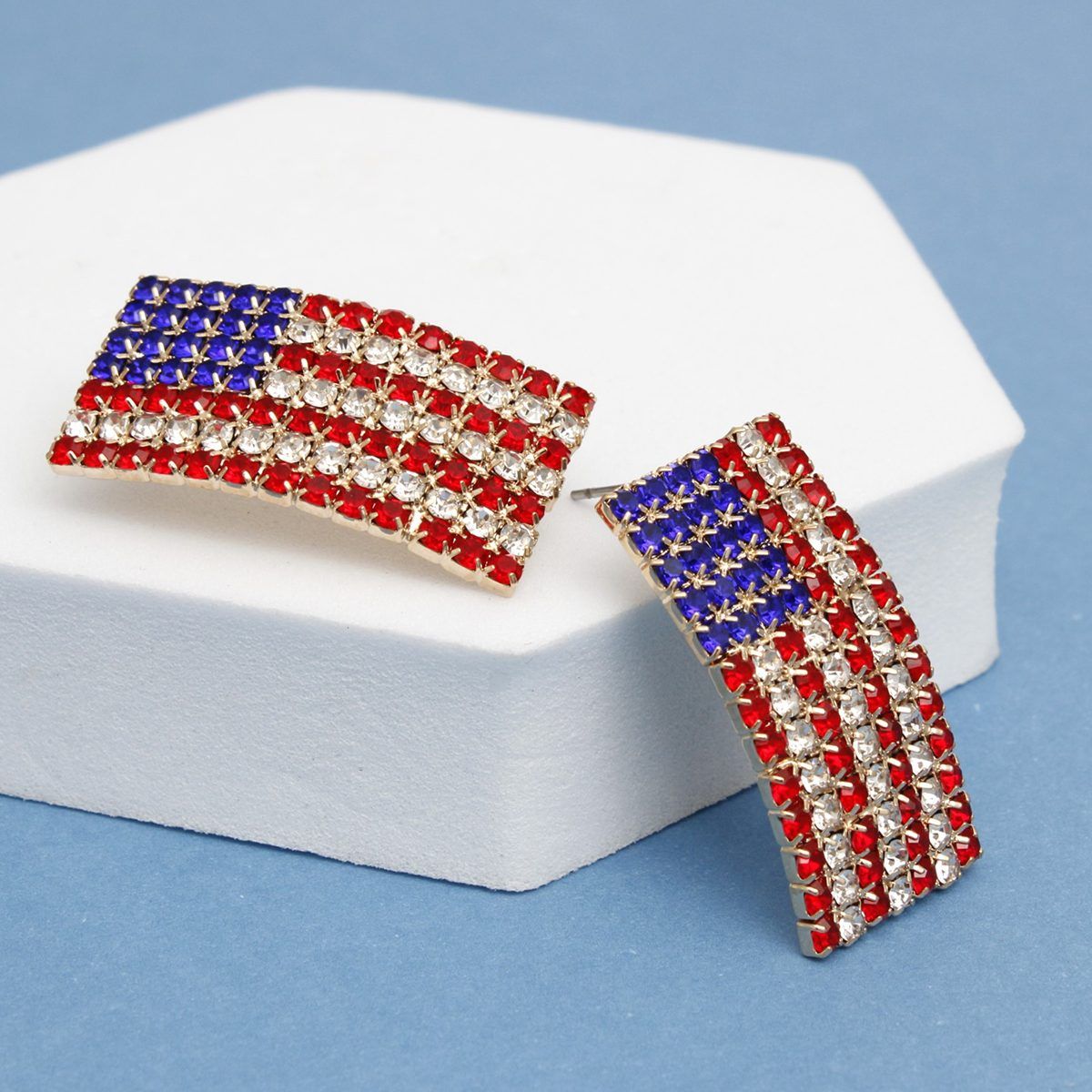 Studs Patriotic Bling American Flag Gold Earrings
