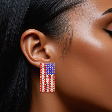 Studs Patriotic Bling American Flag Gold Earrings