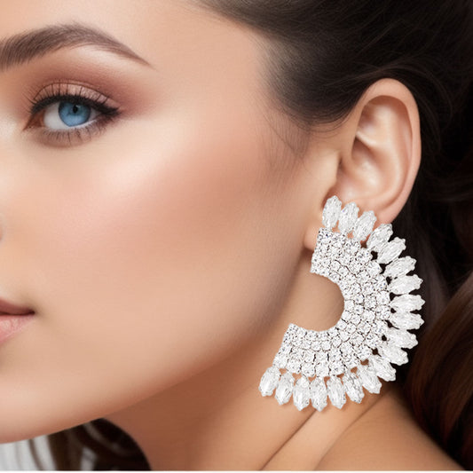 Studs Silver Crystal Semi Circle Luminous Earrings