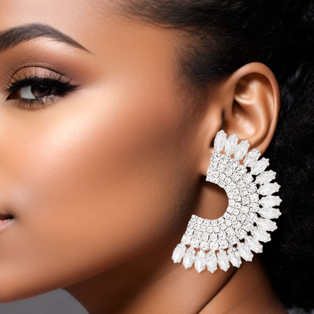 Studs Silver Crystal Semi Circle Luminous Earrings