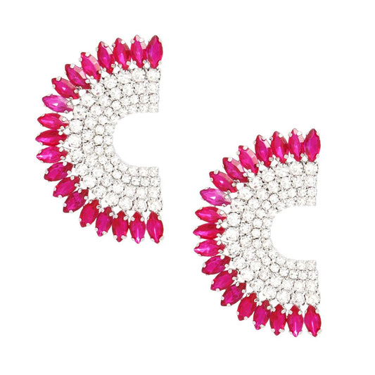 Studs Fuchsia Crystal Semi Circle Luminous Earring
