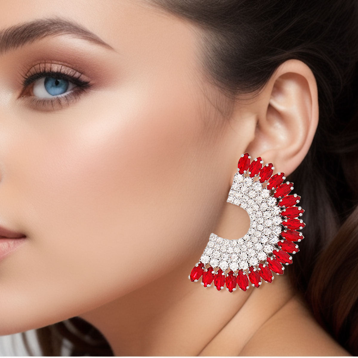 Studs Red Crystal Semi Circle Luminous Earrings