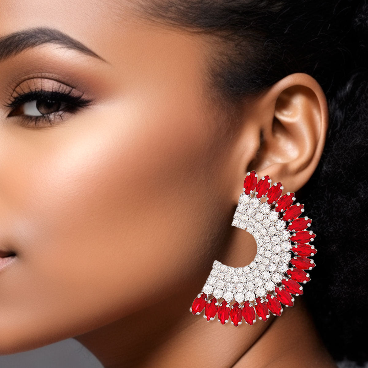 Studs Red Crystal Semi Circle Luminous Earrings