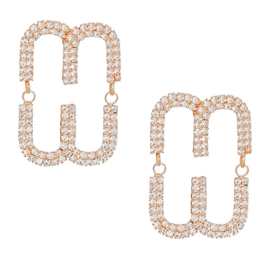 Studs Gold Pave Oval Loop Design Earrings Women