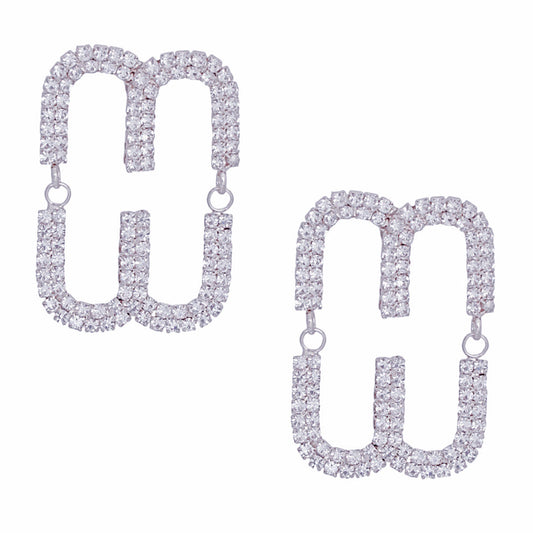 Studs Silver Pave Oval Loop Design Earrings Women