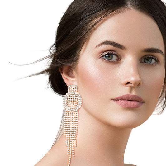 Tassel Long Gold Glam Oval Buckle Fringe Earrings
