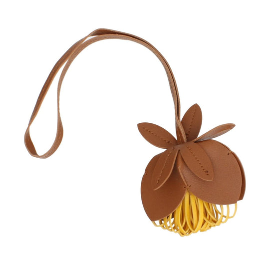 Bag Charm Brown Leather Flower Long Bag Accessory