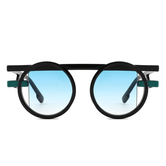 Sunglasses Black Round Futuristic Double Frame