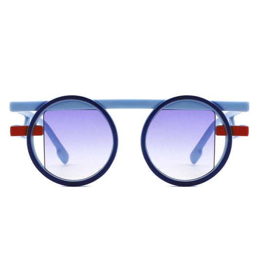 Sunglasses Blue Round Futuristic Double Frame