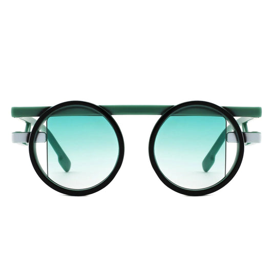 Sunglasses Green Round Futuristic Double Frame