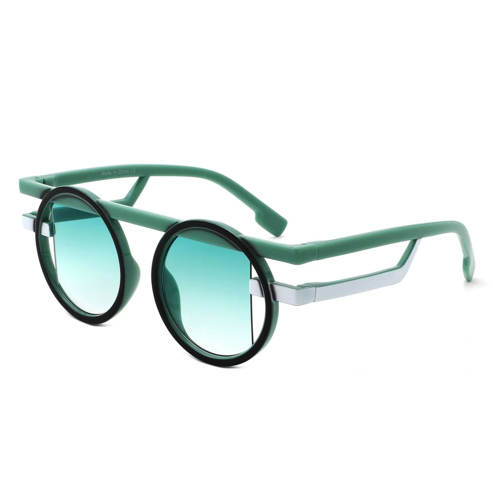 Sunglasses Green Round Futuristic Double Frame