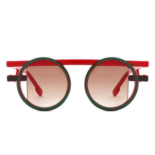 Sunglasses Red Green Round Futuristic Double Frame