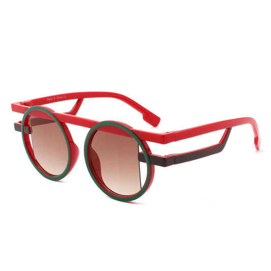 Sunglasses Red Green Round Futuristic Double Frame