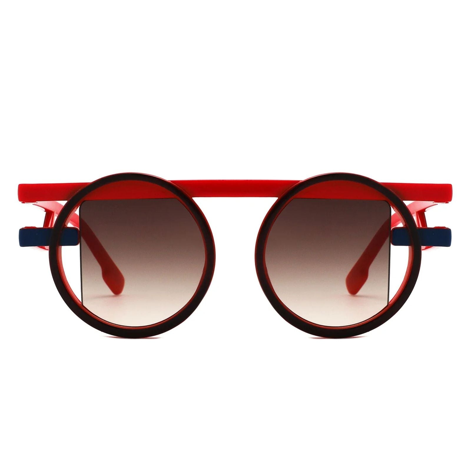 Sunglasses Red Round Futuristic Double Frame