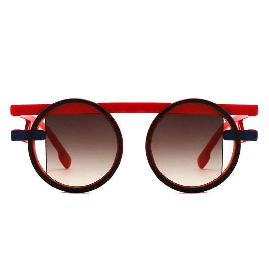 Sunglasses Red Round Futuristic Double Frame
