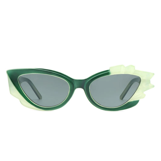 Sunglasses Green Flame Irregular Cat Eye Women