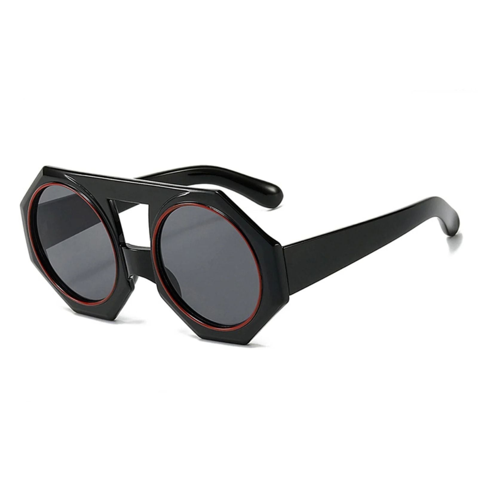 Sunglasses Black Geometric Chunky Round for Women
