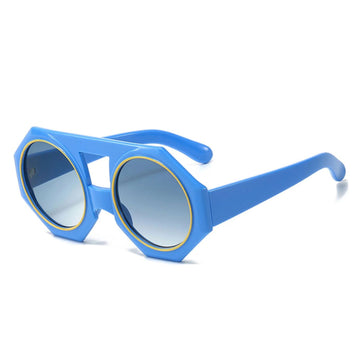 Sunglasses Blue Geometric Chunky Round for Women