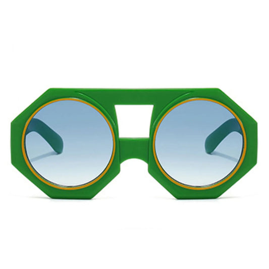 Sunglasses Green Geometric Chunky Round for Women