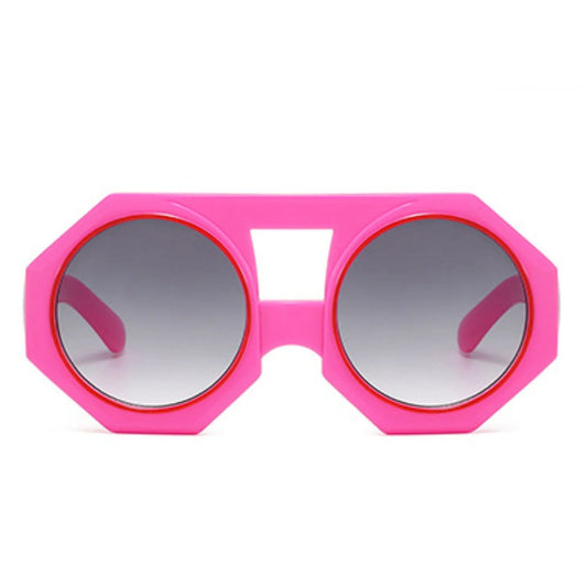 Sunglasses Pink Geometric Chunky Round for Women