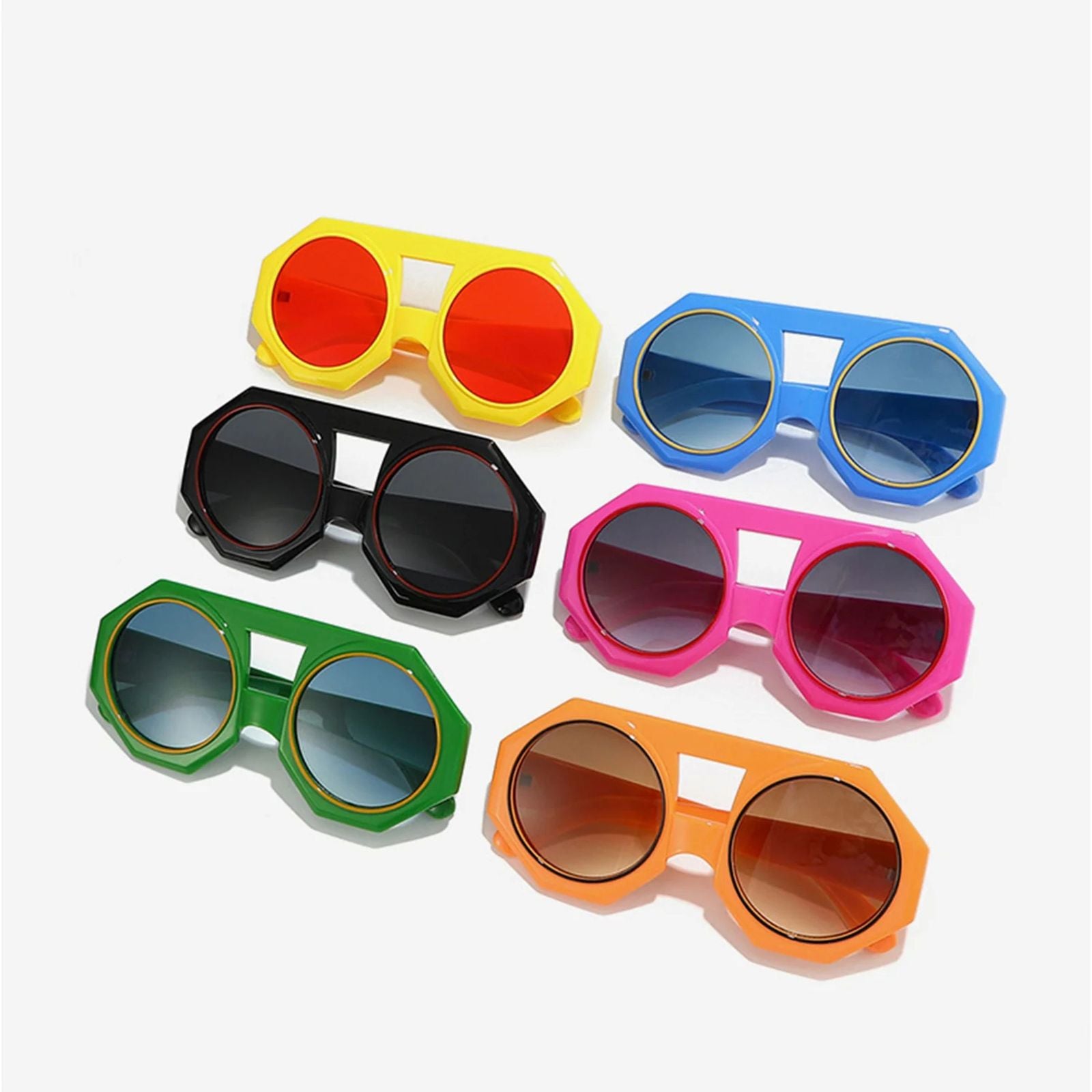 Sunglasses Yellow Geometric Chunky Round for Women