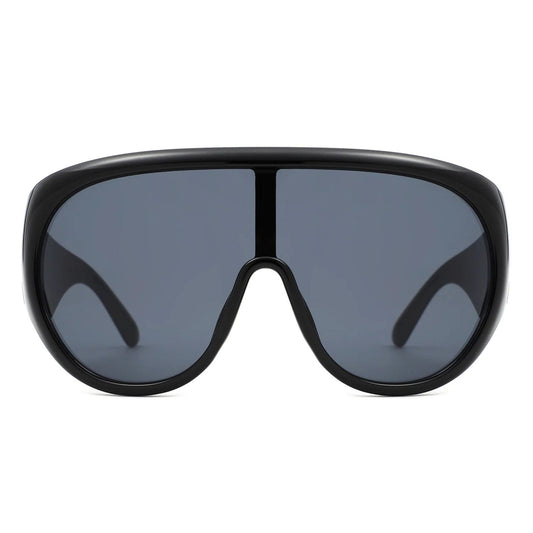 Sunglasses Black Retro Rounded Visor for Women